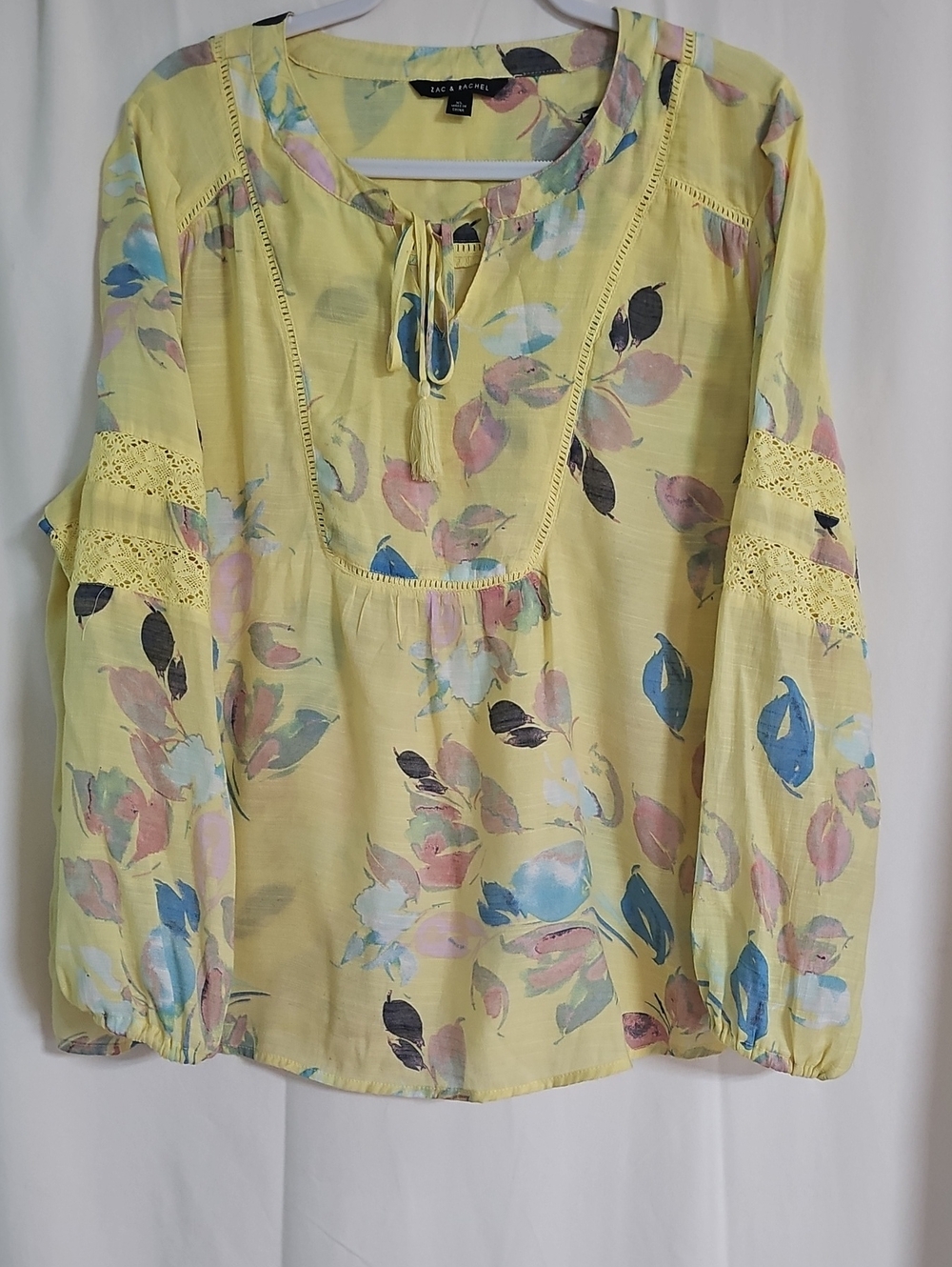 Zac & Rachel Pastel Yellow Floral Tie-Neck Tunic